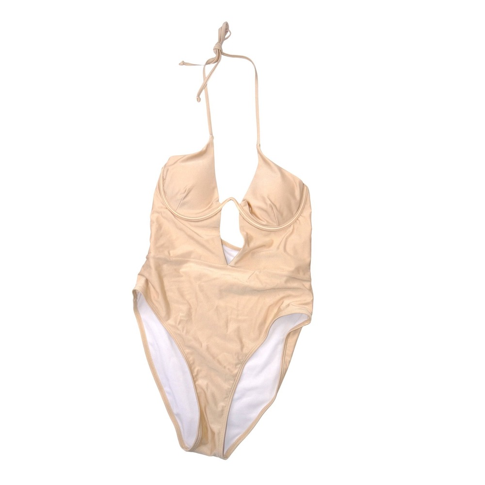 NWT-Fashion Nova Charlotte 1 Piece Swimsuit Champagne Gold Underwire Cutout‎